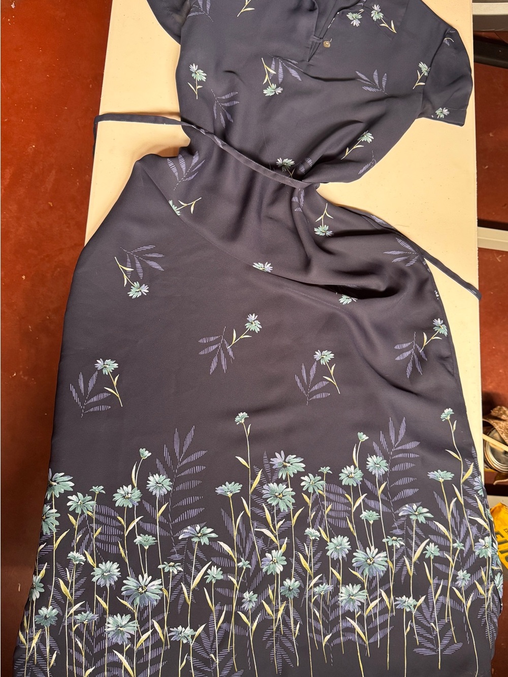 Vintage Liz Claiborne Navy Floral Maxi Dress tie waist